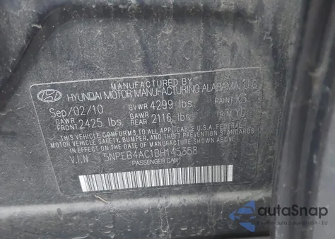 2011 Hyundai Sonata Gls from USA, damaged, VIN 5NPEB4AC1BH145358